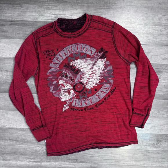 Affliction Mens Truth & Consequence Red Graphic Reversible Thermal Shirt XXL - Picture 3 of 5